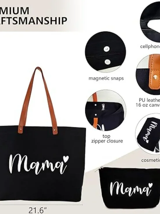 Mama Reusable Grocery Bags with Makeup Bag New Mom Gifts or ladies  and girls - Picture 4 of 9